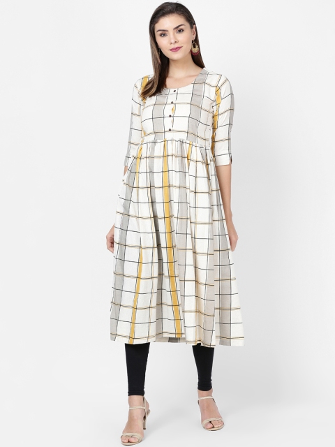 

Soch Women Yellow & Off-White Checked Anarkali Kurta