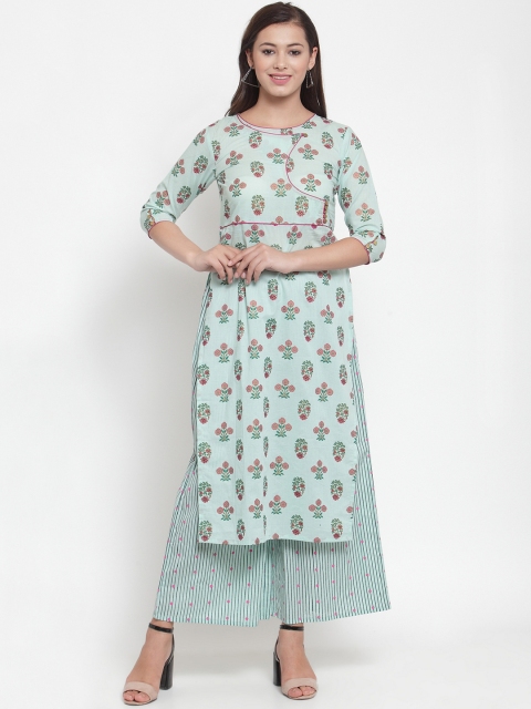 

Indibelle Women Sea Green Printed Kurta with Palazzos