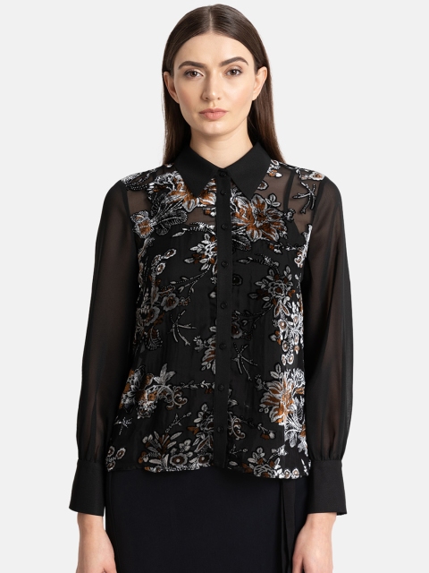

Kazo Women Black & Brown Regular Fit Printed Casual Shirt