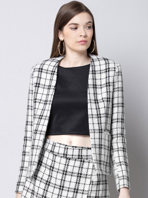 

FabAlley Women White & Black Checked Jacket