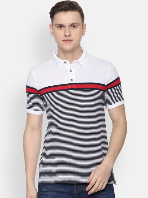 

Van Heusen Sport Men White & Blue Striped Polo Collar T-shirt