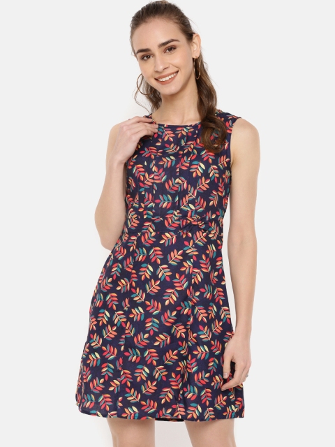

IDK Women Blue & Red Printed A-Line Dress