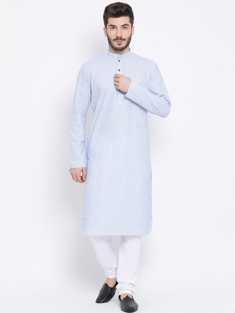 

NAMASKAR Men Blue & White Printed Kurta with Churidar