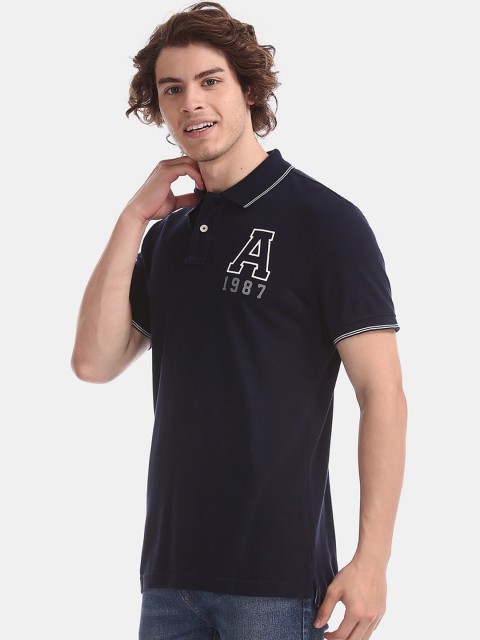 

Aeropostale Men Navy Blue Printed Polo Collar T-shirt