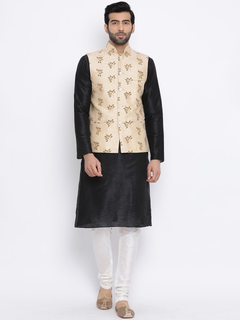 

NAMASKAR Men Black & Off-White Silk Kurta Set