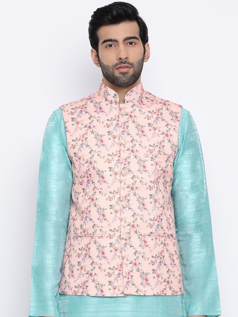 

Namaskar Men Pink Printed Woven Pure Cotton Nehru Jacket