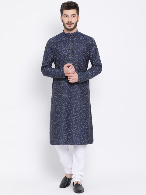 

NAMASKAR Men Blue & White Printed Kurta with Churidar