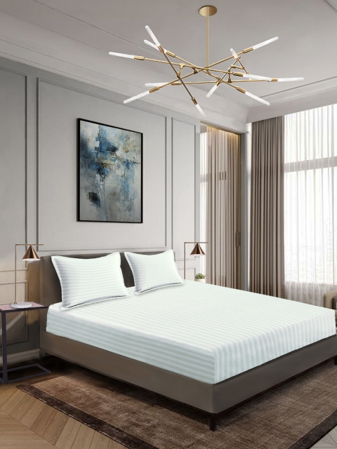 

Aura White Striped 300 TC Cotton 1 King Bedsheet with 2 Pillow Covers