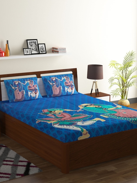 

Ispace Blue Abstract 104 TC Cotton 1 Queen Bedsheet with 2 Pillow Covers