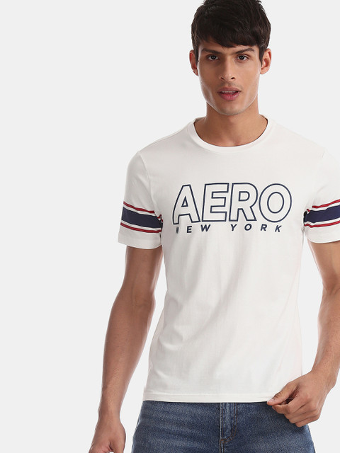 

Aeropostale Men White & Blue Printed Round Neck T-shirt