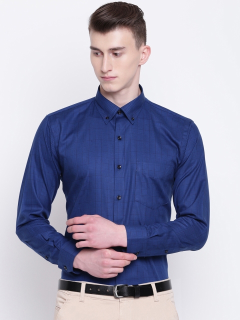 

Hancock Men Navy Blue Sport Slim Fit Checked Formal Shirt