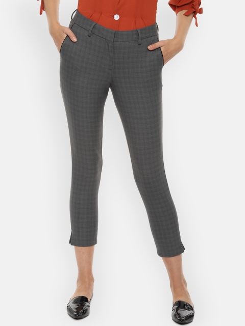 

Allen Solly Woman Women Grey Slim Fit Checked Formal Trousers