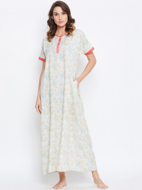 

The Kaftan Company Off-White Printed Nightdress