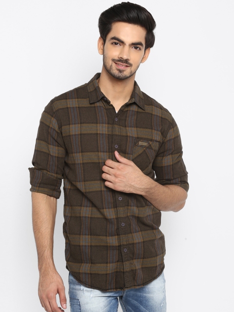 

Mufti Men Brown Slim Fit Checked Casual Shirt