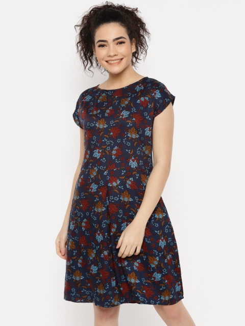 

IDK Women Blue & Red Printed A-Line Dress
