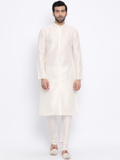 

NAMASKAR Men White Solid Kurta with Churidar