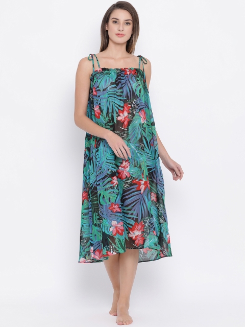 

Clovia Women Green & Black Printed Cover-Up Beachdress RW0030P17O