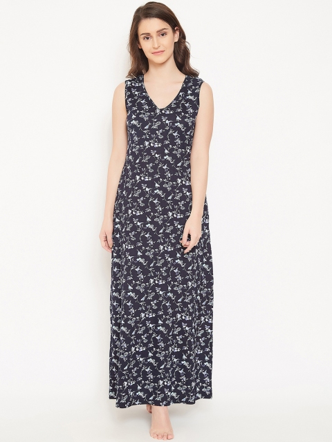 

Clovia Navy Blue & White Printed Nightdress