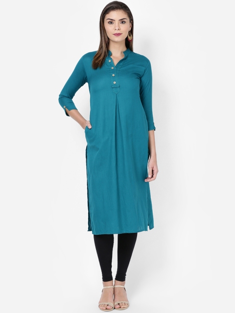 

Soch Women Teal Blue Solid Straight Kurta