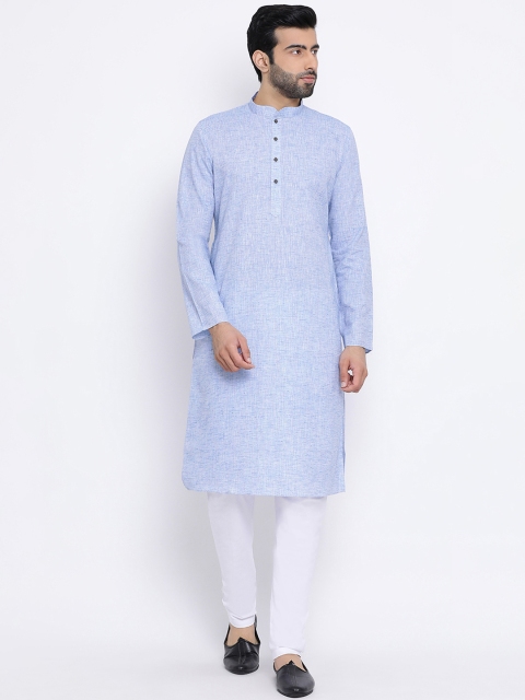 

NAMASKAR Men Blue & White Solid Kurta with Churidar