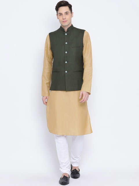 

NAMASKAR Men Beige Regular Pure Cotton Kurta with Churidar