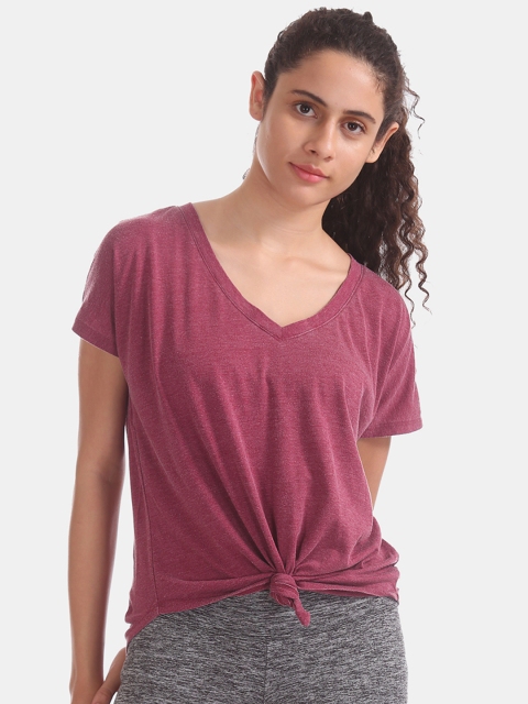 

Aeropostale Women Pink Solid V-Neck T-shirt