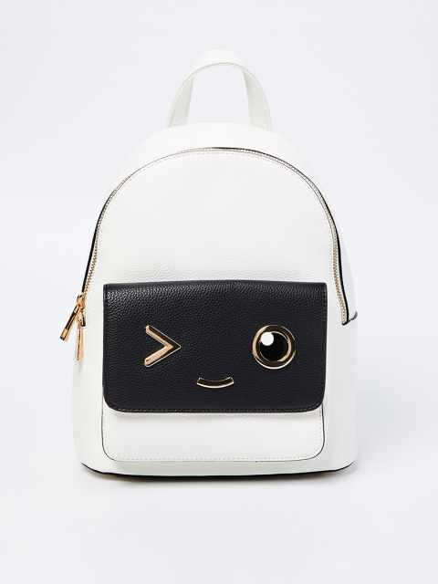 Ginger by Lifestyle Women White & Black Colourblocked Backpack
