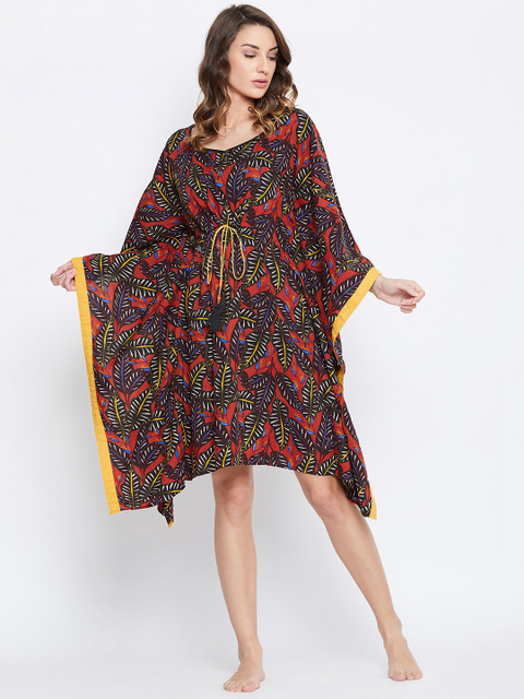 

The Kaftan Company Maroon & Yellow Printed Nightdress