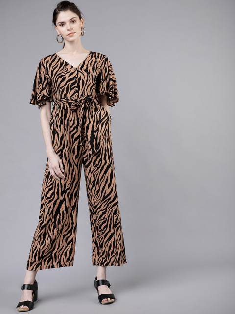 

Tokyo Talkies Women Brown & Black Animal Print Basic Jumpsuit