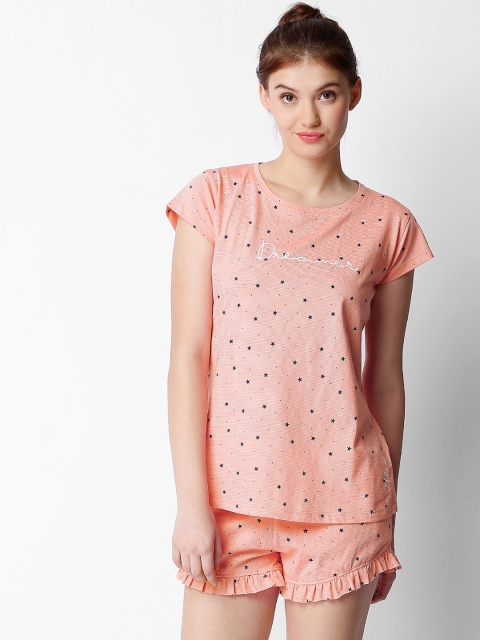 

I like me Women Peach-Coloured & Navy Blue Printed Night suit
