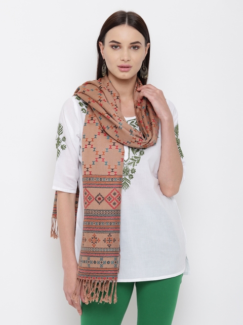 

HK colours of fashion Women Brown Woven Design Stole