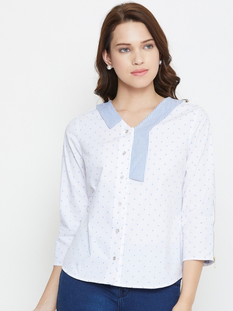 

Imfashini Women White Printed Shirt Style Top