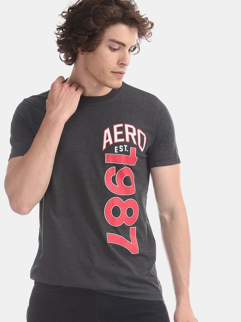

Aeropostale Men Grey Red Printed Round Neck Pure Cotton T-shirt