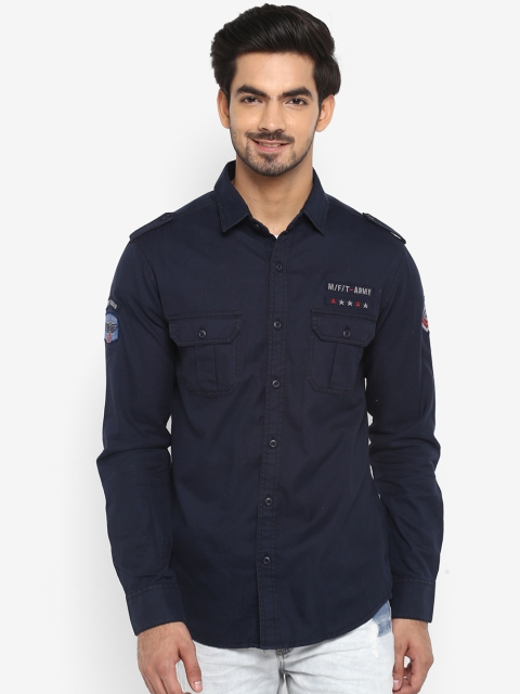

Mufti Men Navy Blue Printed Slim Fit Casual Shirt