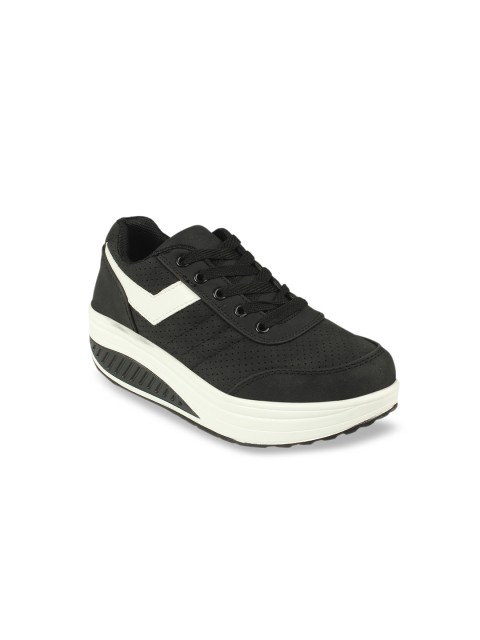 

Flat n Heels Women Black & White Colourblocked Perforated Sneakers