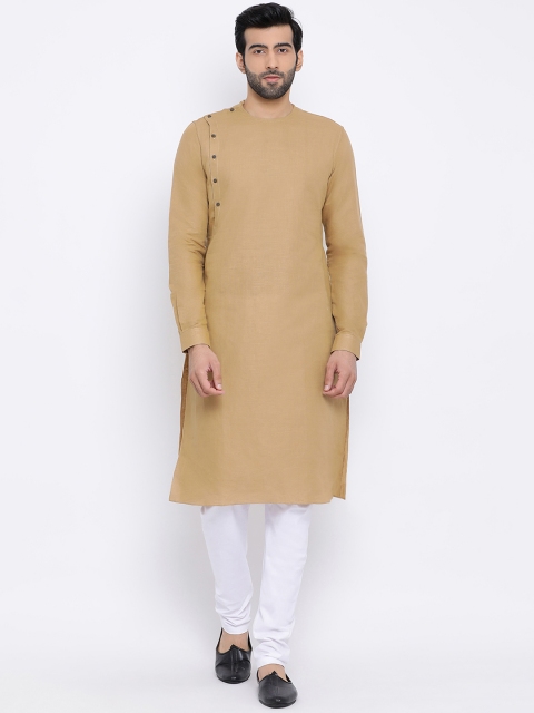 

NAMASKAR Men Brown & White Solid Kurta with Churidar