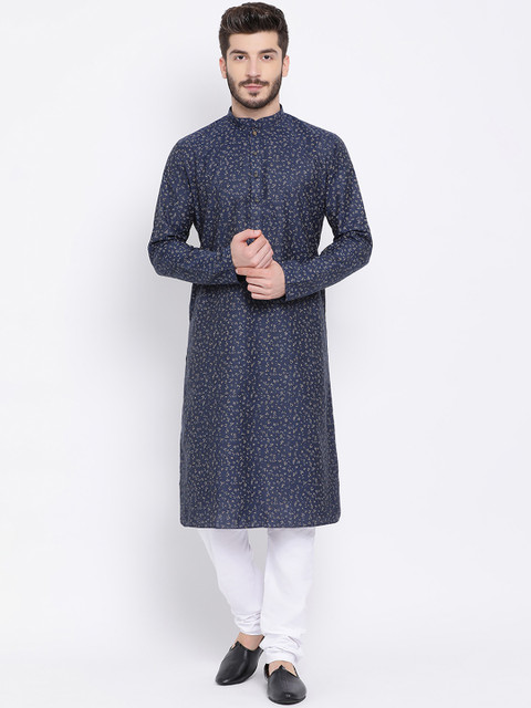 

NAMASKAR Men Blue Printed Straight Kurta