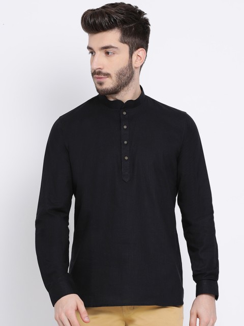 

NAMASKAR Men Black Solid Straight Kurta