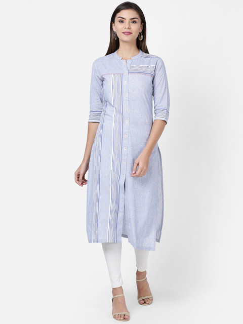 

Soch Women Blue Striped Straight Kurta