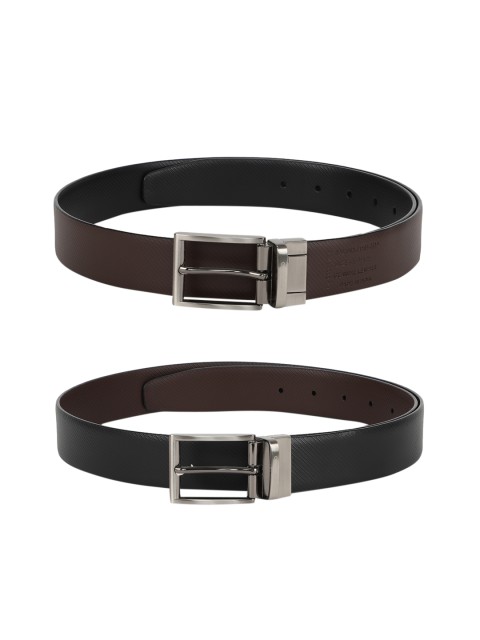 

Peter England Men Black Set Of 2 Textured Leather Belts