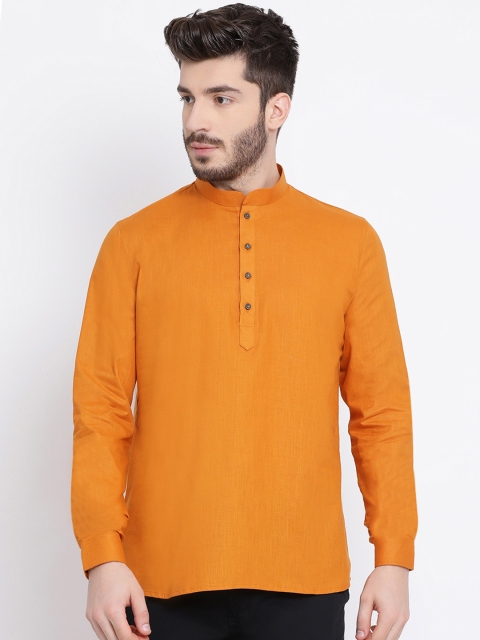 

NAMASKAR Men Mustard Solid Straight Kurta