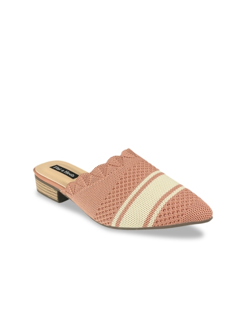 

Flat n Heels Women Pink & Beige Colourblocked Mesh Mules