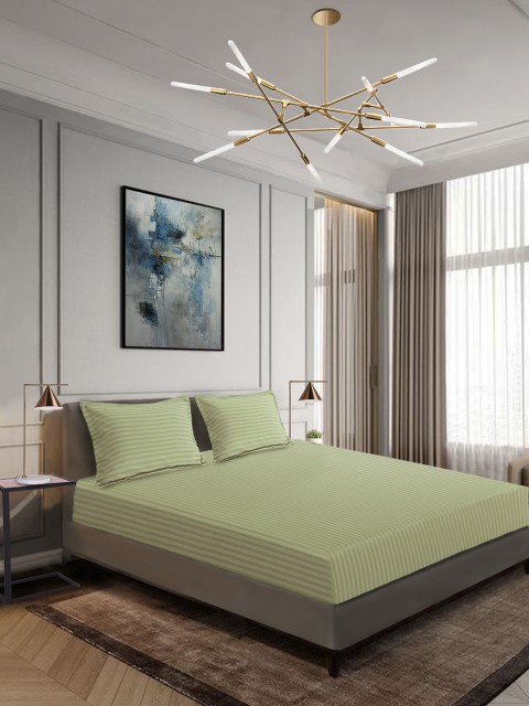 

Aura Green Striped 300 TC Cotton 1 King Bedsheet with 2 Pillow Covers
