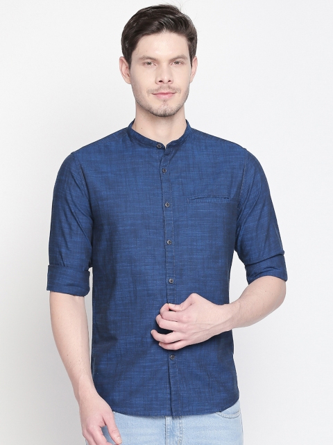 

BYFORD by Pantaloons Men Navy Blue Slim Fit Solid Casual Shirt