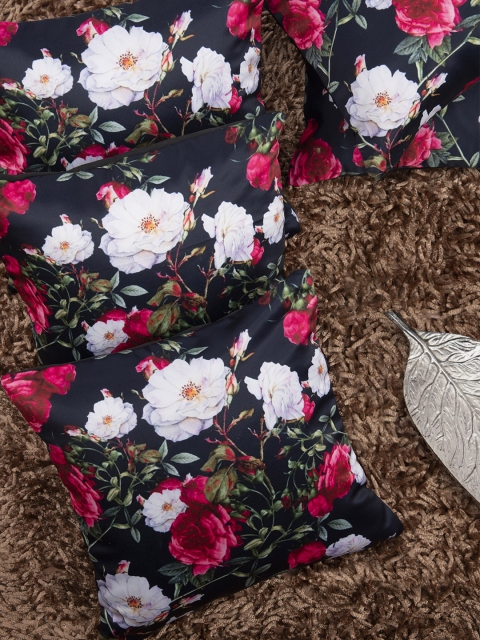 

HOUZZCODE Black Set of 5 Floral Square Cushion Covers