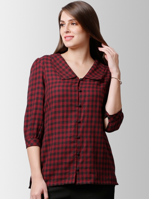 

FableStreet Women Red & Black Checked Shirt Style Top
