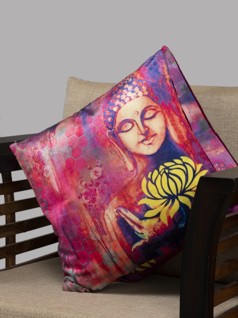 

HOUZZCODE Magenta & Multicoloured Printed Set of 2 Abstract Square Cushion Covers