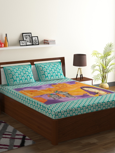 

Ispace Green Abstract 104 TC Cotton 1 Queen Bedsheet with 2 Pillow Covers