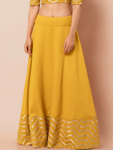 

INDYA Women Mustard Yellow Solid Flared Maxi Skirt