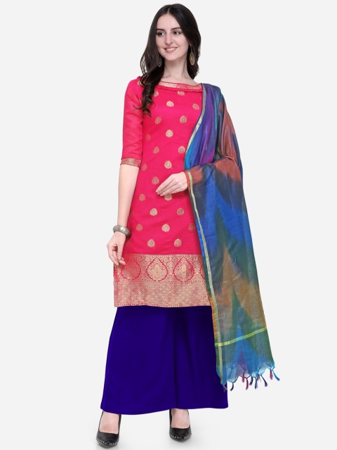 

Blissta Pink & Blue Silk Blend Unstitched Dress Material